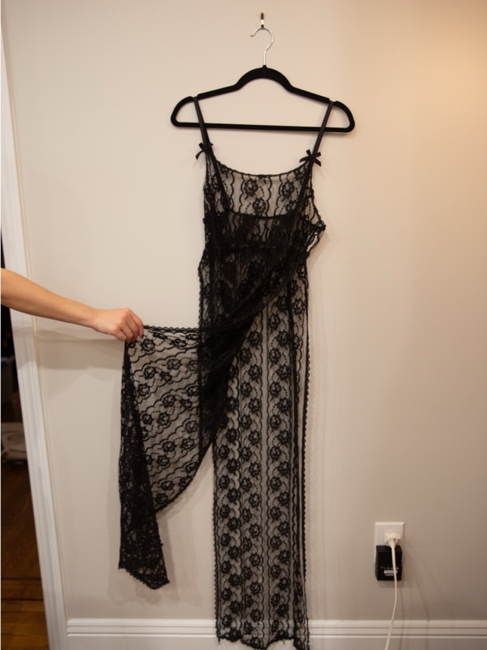 Sheer Black Lace Maxi Slip Dress